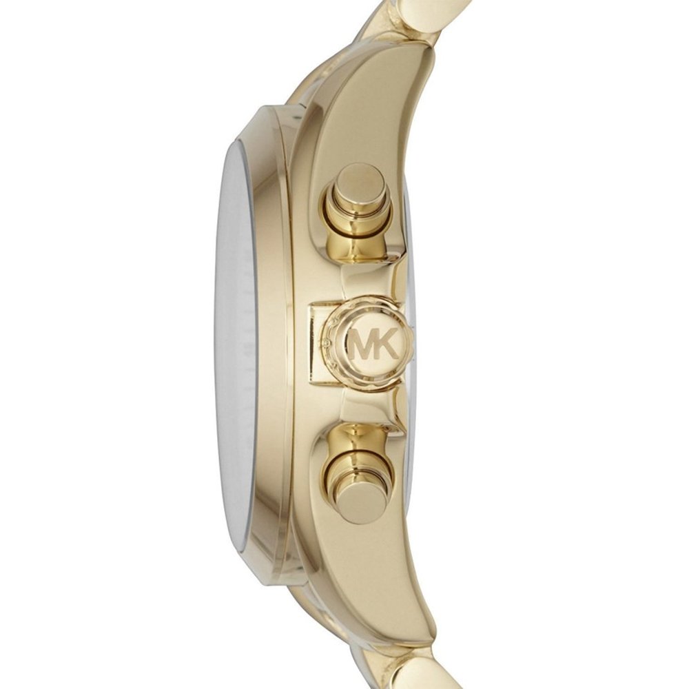 Side view of Michael Kors Everest watch showing gold-tone case profile and chronograph pushers