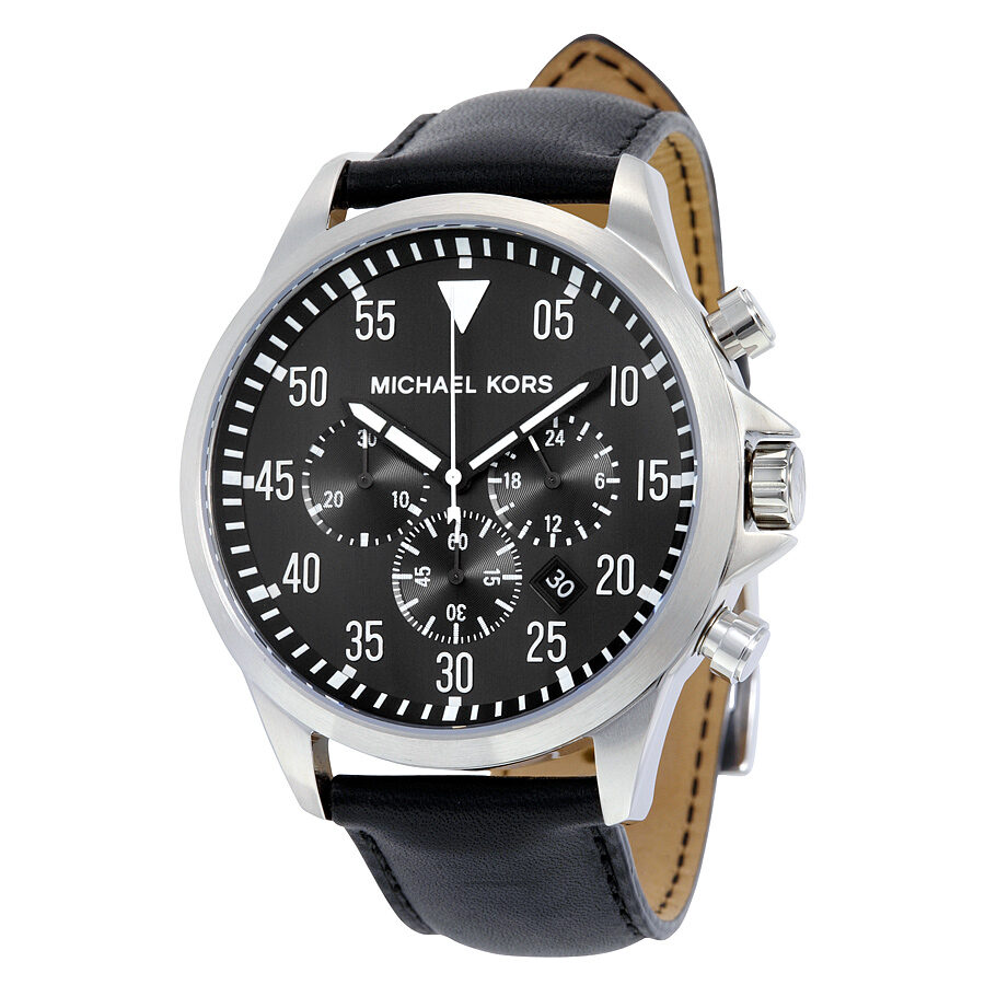 Michael Kors Gage chronograph men's watch with black dial and silver-tone case
