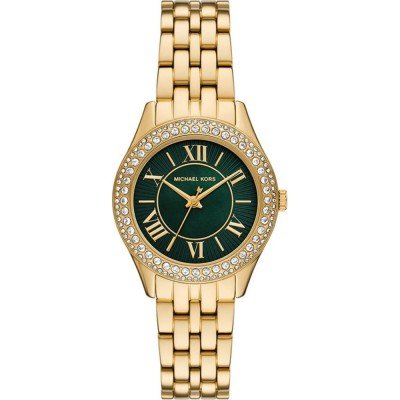Michael Kors Harlowe MK4870 gold watch with green dial and crystal bezel