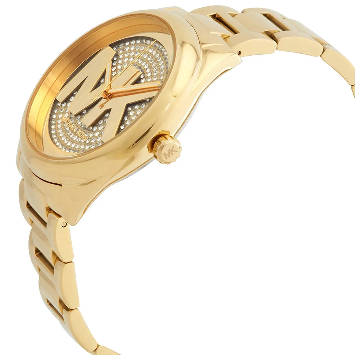 Michael Kors Janelle MK7088 side profile showing gold-tone case thickness and bracelet