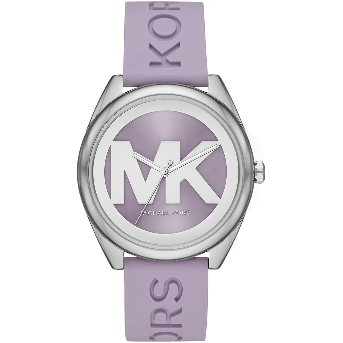Michael Kors Janelle MK7143 women's watch with large MK logo on purple dial