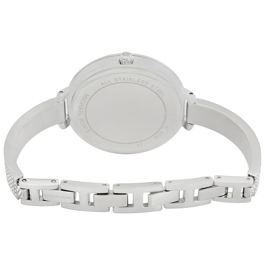 Michael Kors Jaryn watch caseback with stainless steel bracelet and crown detail