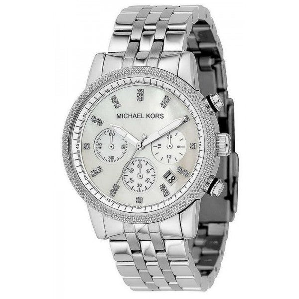 Michael Kors Jet Set Chronograph watch with mother of pearl dial and silver-tone bracelet