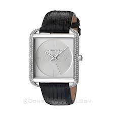 Michael Kors Kempton MK2583 women's watch with silver-tone case and black textured leather strap