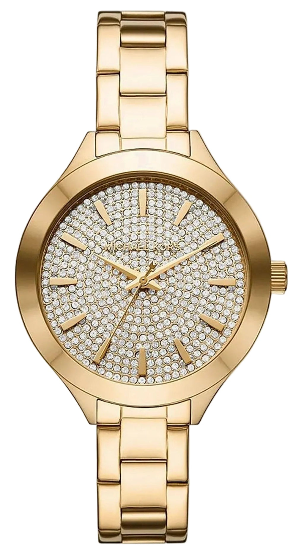 Michael Kors Key Biscayne gold-tone women's watch with crystal dial and matching bracelet