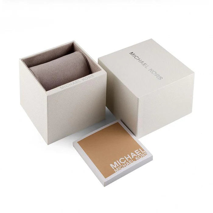 Michael Kors Lake MK3645 watch in original packaging with white box and tan storage pouch