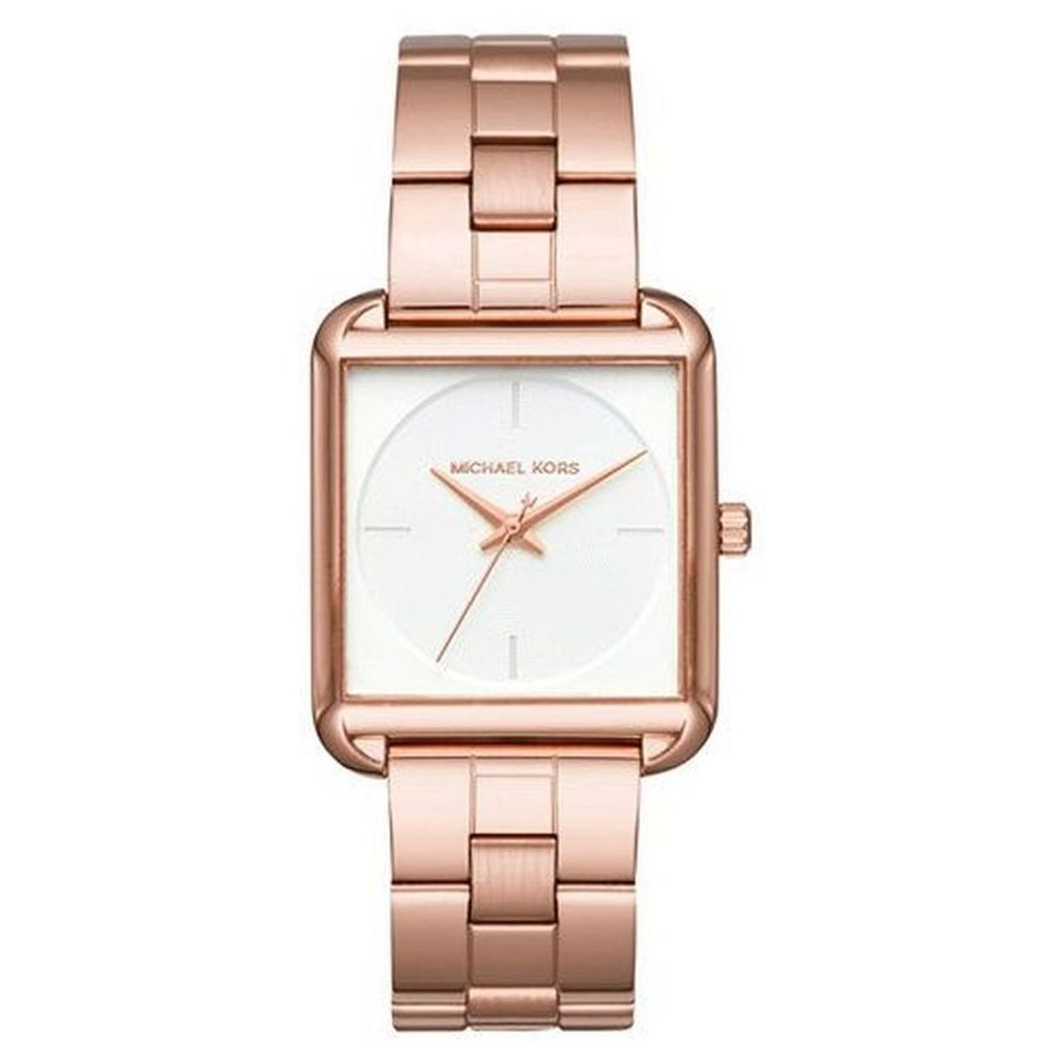 Michael Kors Lake white dial ladies watch MK3645 with rose gold-tone square case and bracelet