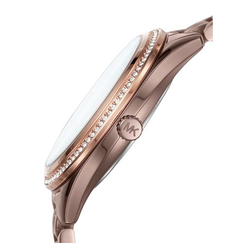 Michael Kors Lauryn MK3757 side profile with crystal bezel detail and bracelet