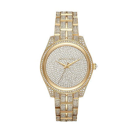 Michael Kors Lauryn gold-tone women's watch with crystal-embellished bezel and bracelet