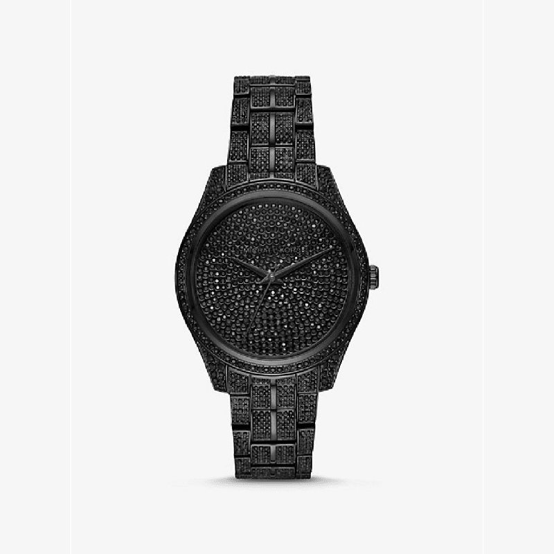 Michael Kors Lauryn black women's watch with crystal-embellished dial and matching stainless steel strap