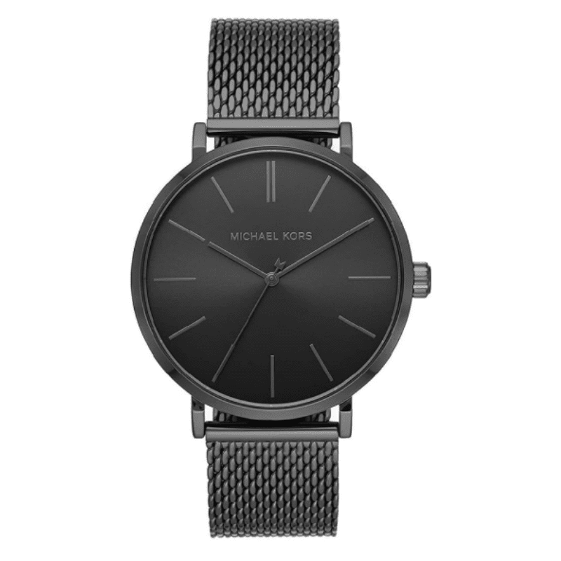 Michael Kors Layton black chronograph watch with stainless steel mesh strap