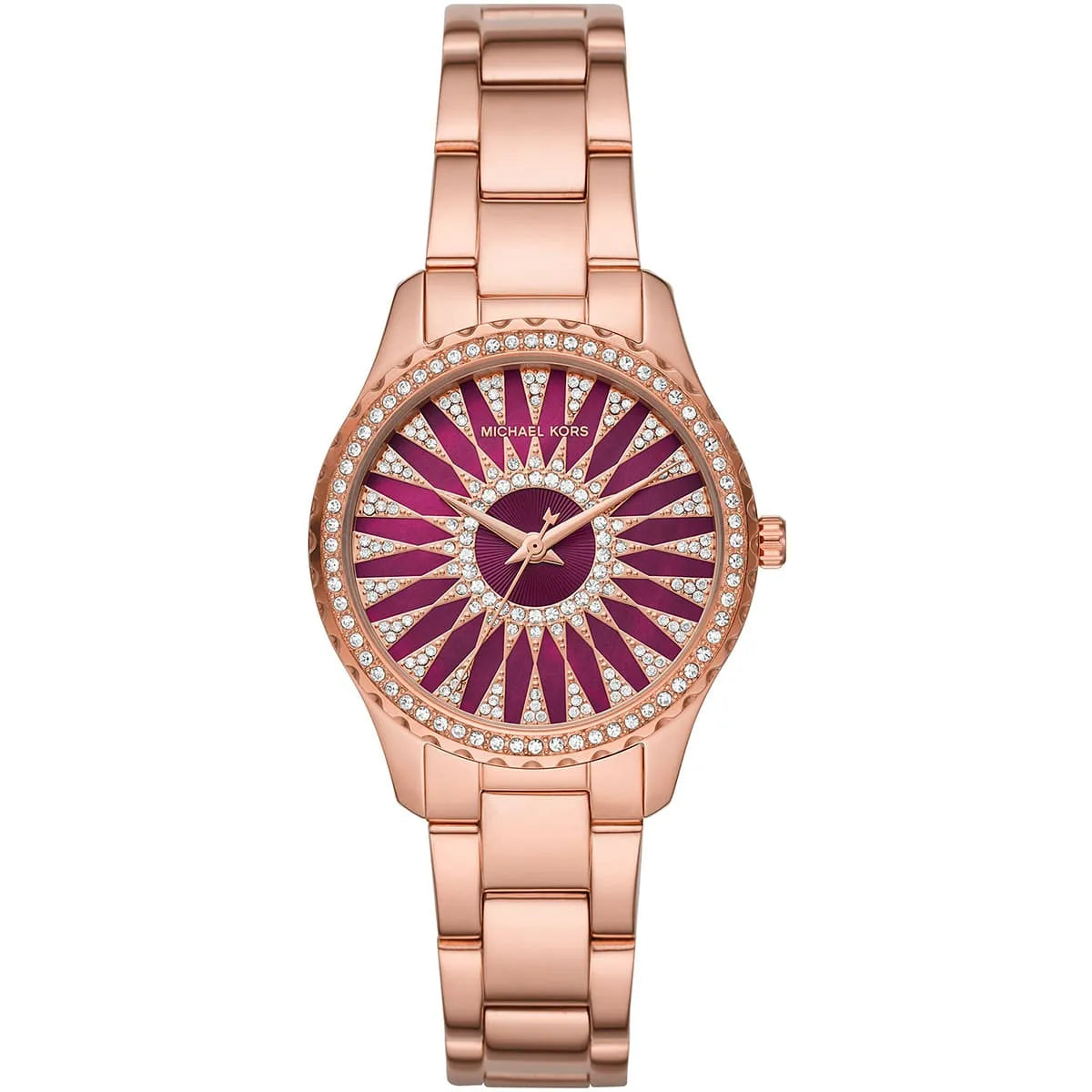Michael Kors Layton Three Hand Red Dial Rose Gold Steel Strap Watch For Women - MK6893 mk6893 - Image 1