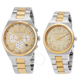 Michael Kors Lennox Chronograph Quartz Pave Two-Tone Watch Set MK7503SET - The Watches Men & Co