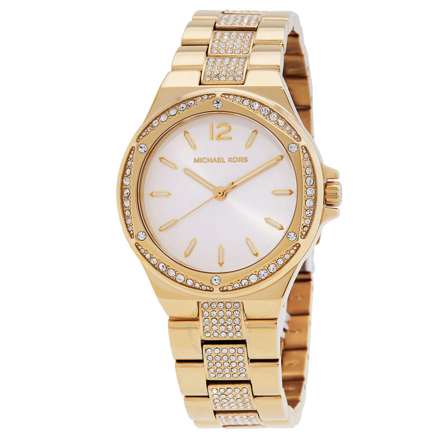 Michael Kors Lennox gold-tone women's watch with white dial and crystal-set bezel