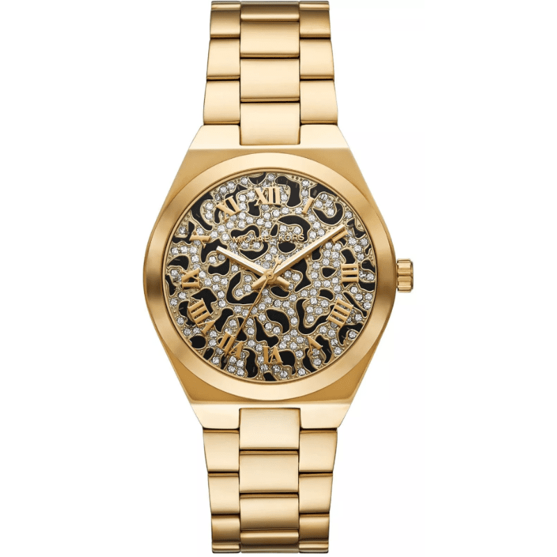 Michael Kors Lennox gold-tone watch with leopard-print dial and matching gold-tone bracelet