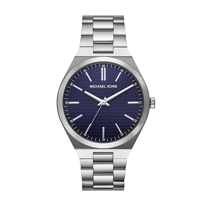 Michael Kors Lennox silver-tone stainless steel watch with navy dial and three hands