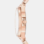Michael Kors Lennox women's watch profile view showing case and rose gold bracelet