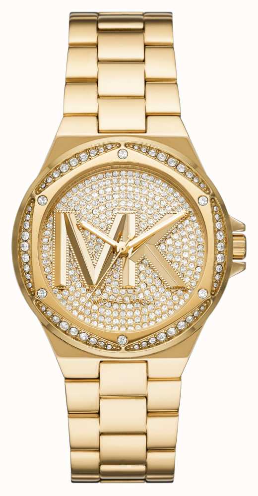 Michael Kors Lennox Pave Quartz Crystal Gold Dial Ladies Watch MK7229 - Watch