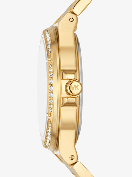 Michael Kors Lennox Pave Quartz Crystal Gold Dial Ladies Watch MK7229 - Watch