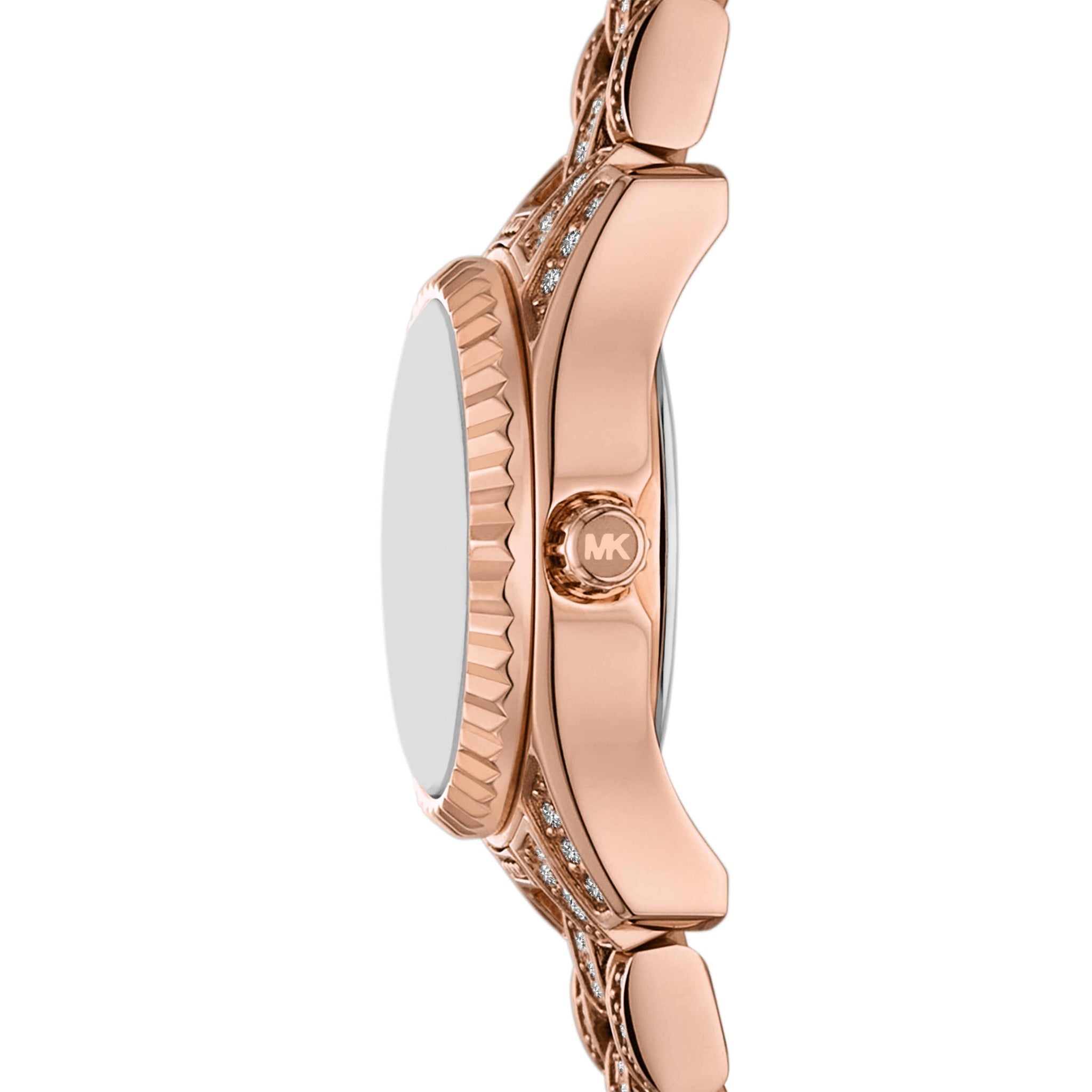 Michael Kors Mini Lexington rose gold-tone watch side profile showing case depth