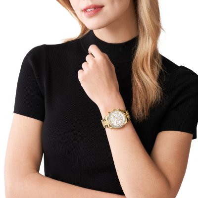 Michael Kors Lexington MK7241 chronograph watch on woman's wrist