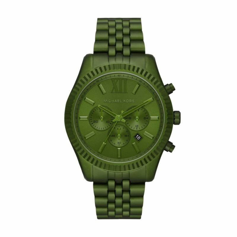 Michael Kors Lexington green chronograph watch with green dial and steel strap