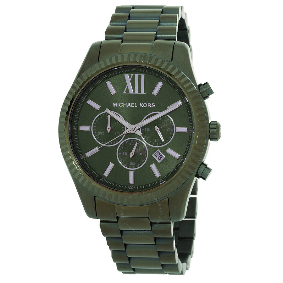 Michael Kors Lexington chronograph watch with green dial and green stainless steel bracelet
