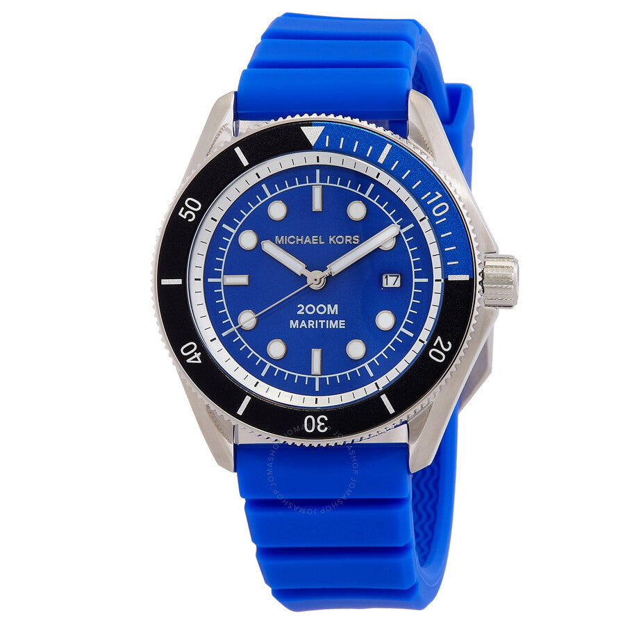 Michael Kors Maritime blue dial men's quartz watch with black bezel and blue strap