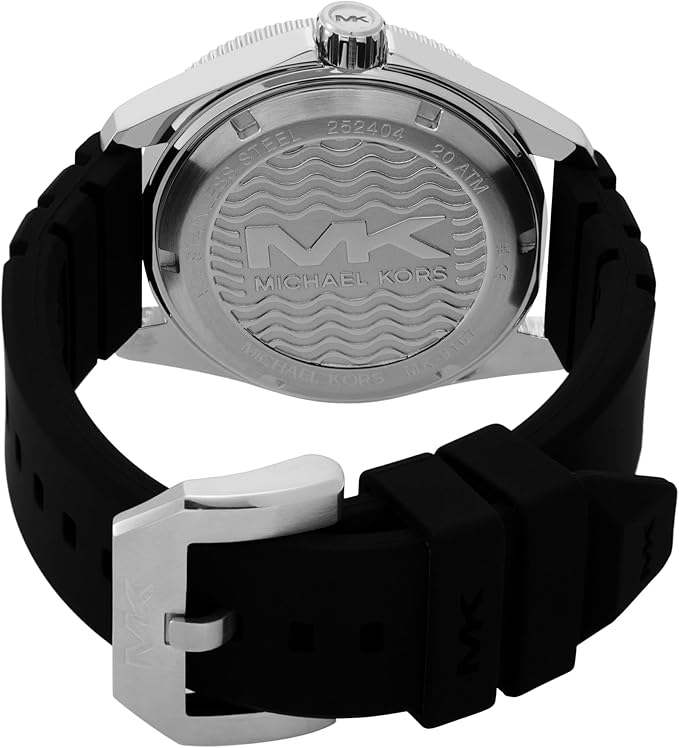 Case back of Michael Kors Maritime watch with engraved Maritime design pattern