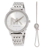 Michael Kors Melissa Quartz Crystal Silver Dial Ladies Watch with a a Slider Bracelet - The Watches Men & Co