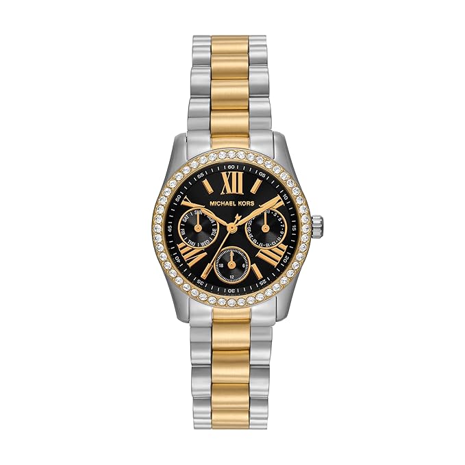 Michael Kors Mini Darci women's watch with black dial, gold and silver two-tone bracelet
