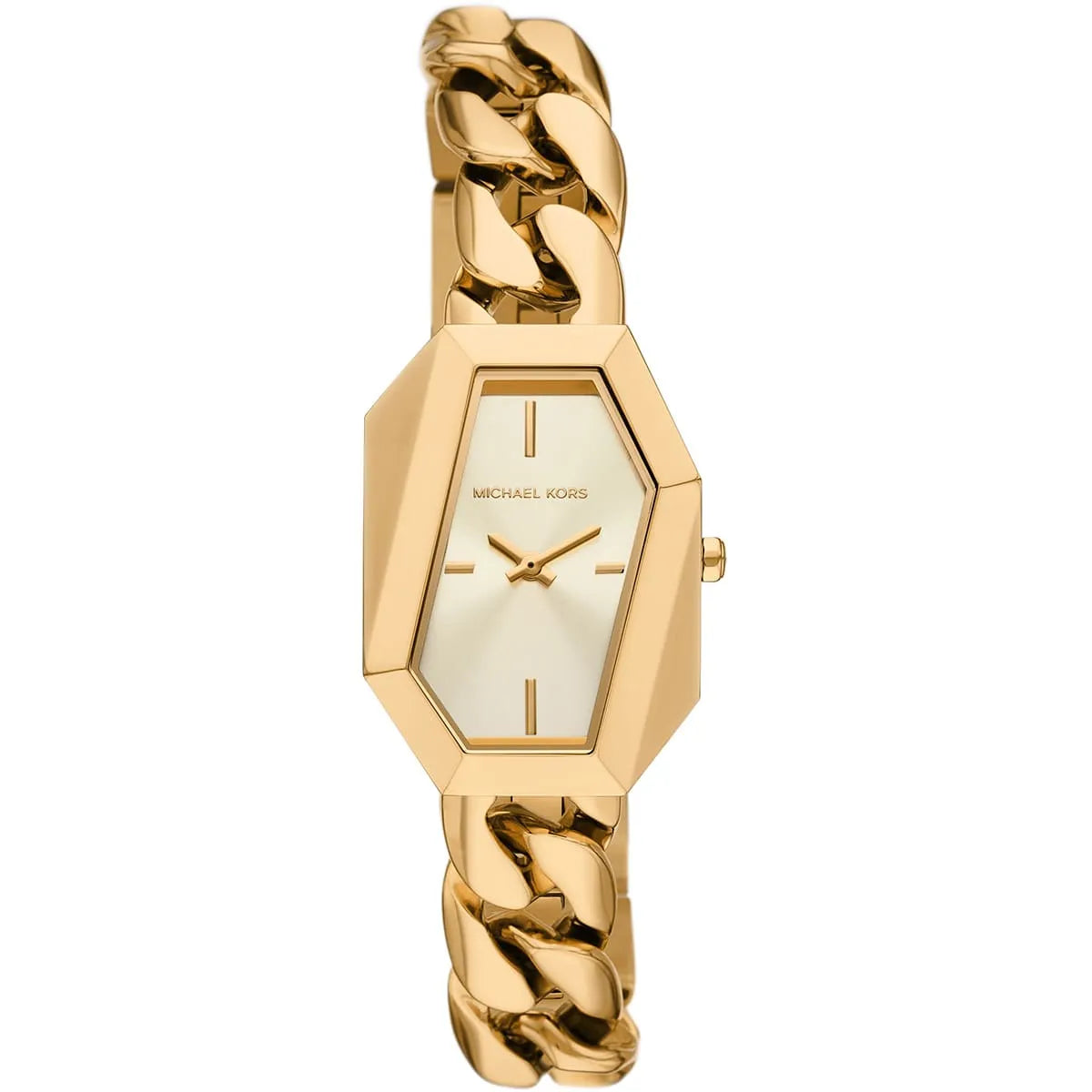 Michael Kors Mini Suri watch front view with cream dial and gold-tone case