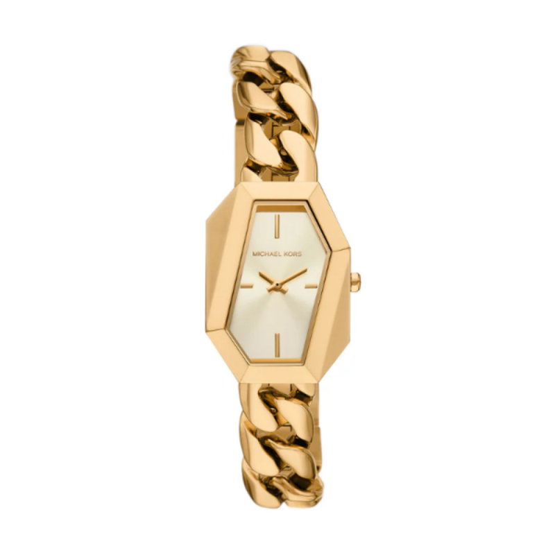 Michael Kors Mini Suri gold-tone watch with hexagonal dial and chunky chain strap
