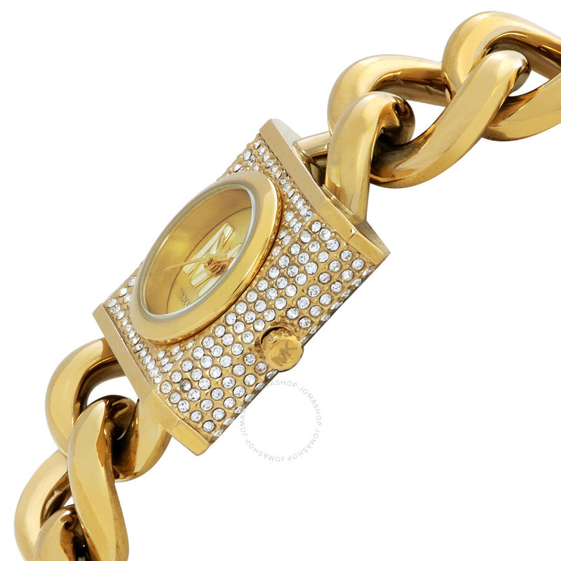 Michael Kors MK Chain Lock Quartz Crystal Gold Dial Ladies Watch MK4711 - The Watches Men & Co #2