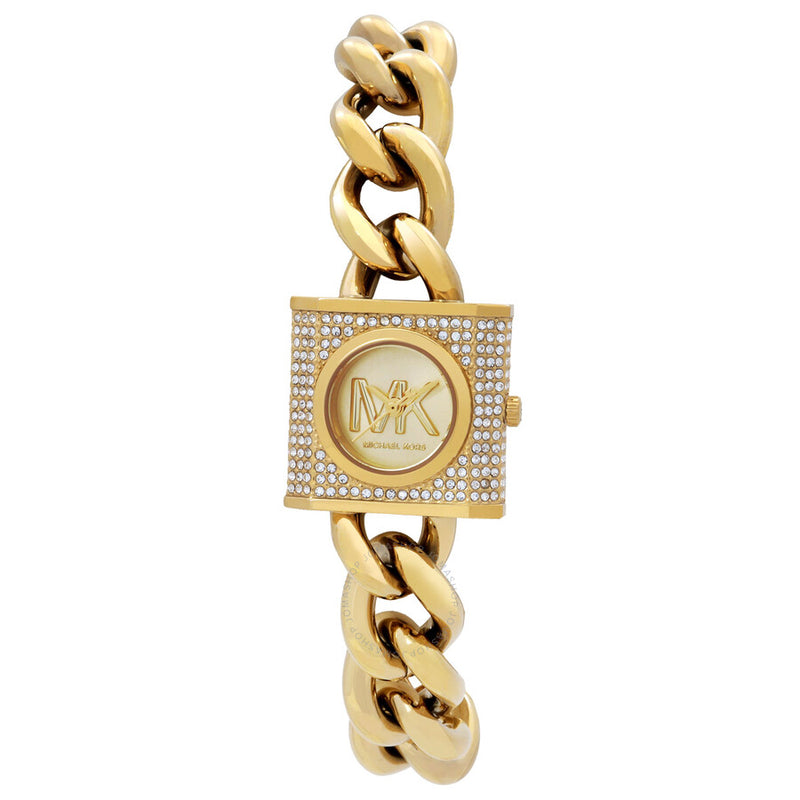 Michael Kors MK Chain Lock Quartz Crystal Gold Dial Ladies Watch MK4711 - The Watches Men & Co