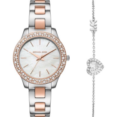 Michael Kors Liliane MK1048 two-tone stainless steel watch with crystal bezel and matching bracelet