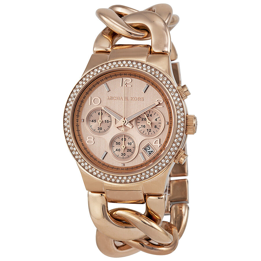 Michael Kors MK3247 rose gold chronograph watch with rose dial and crystal-set bezel