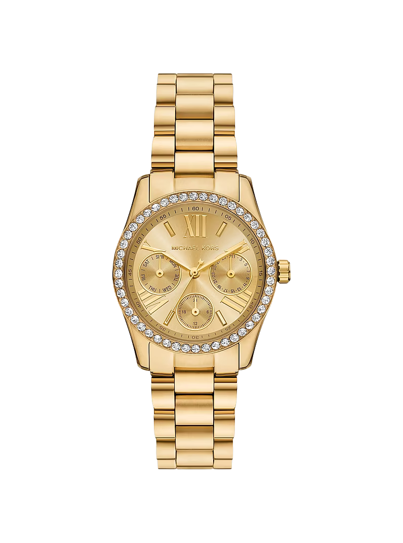 Michael Kors MK4982 gold multifunction women's watch with crystal bezel and champagne dial