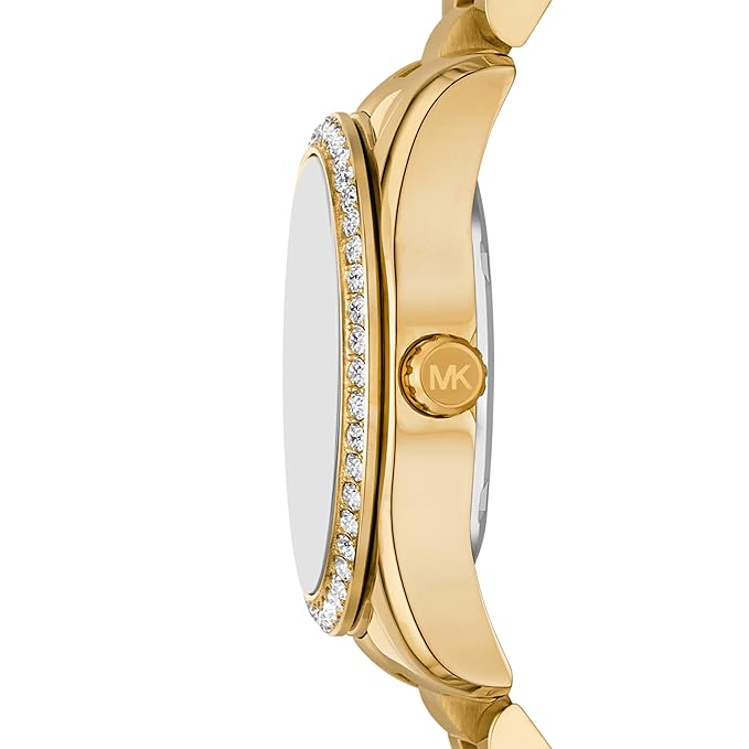 Michael Kors MK4982 side view showing crystal-set bezel and gold case profile