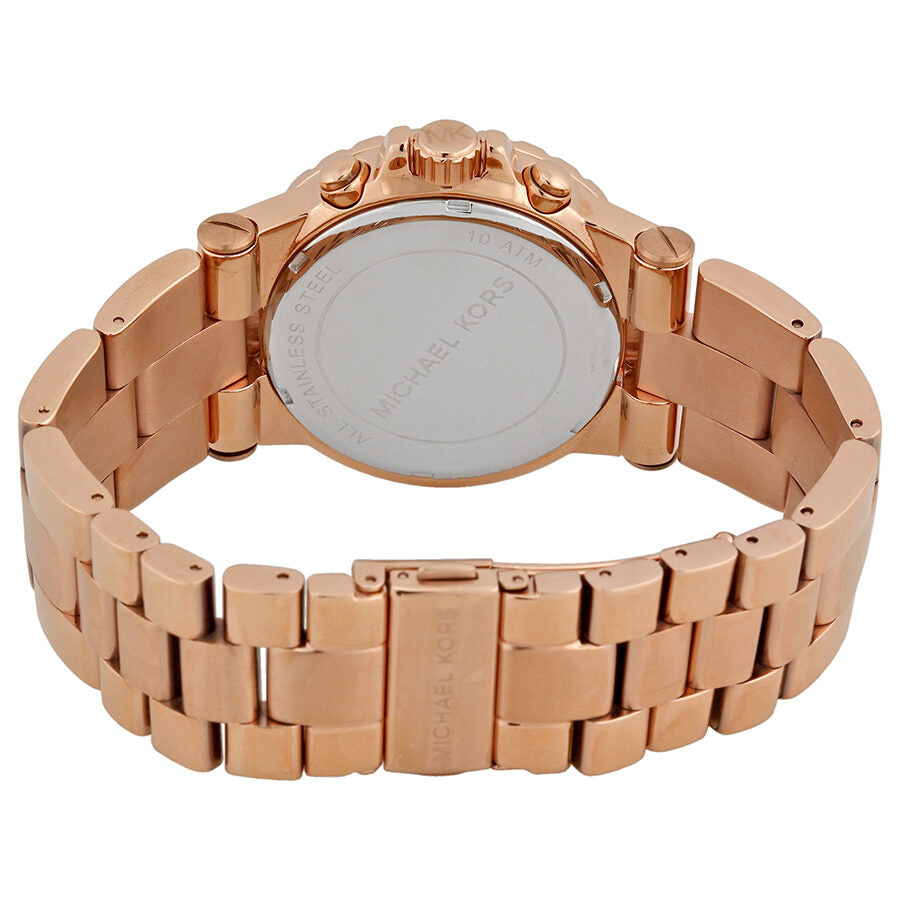 Michael Kors MK5314 caseback showing rose gold bracelet and engraved case back