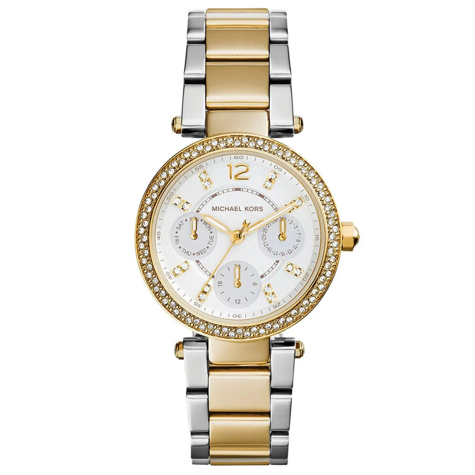 Michael Kors Mini Parker White Glitz Dial Two Tone Women's Watch - MK6055
