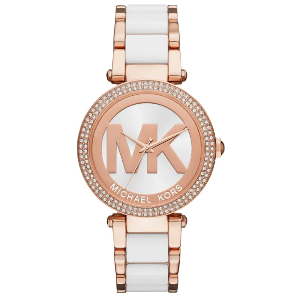 Michael Kors Parker Rose Gold-Tone and White Acetate Women's Watch - MK6365