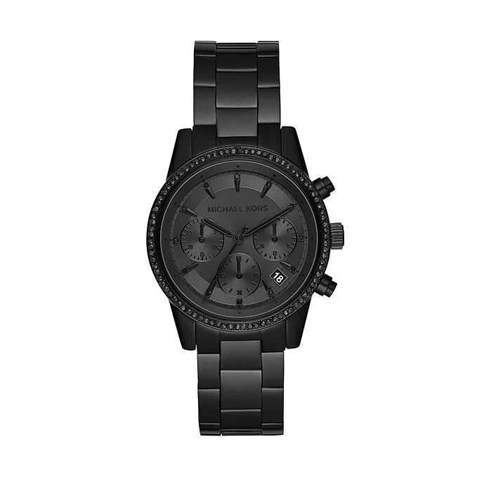 Michael Kors MK6725 black chronograph watch with crystal-set bezel and black stainless steel bracelet
