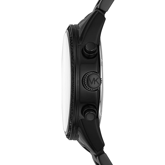 Michael Kors MK6725 side profile showing black chronograph pushers and crystal-set bezel