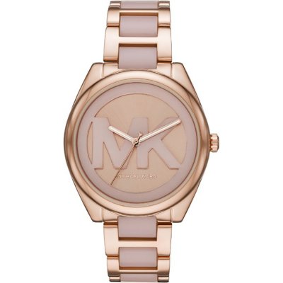 Michael Kors MK7135 Janelle women's watch with rose gold and blush ceramic bracelet, MK logo dial