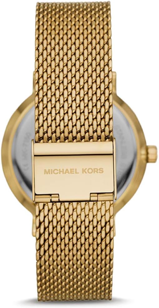 Michael Kors MK7150 case back view showing mesh band and MK logo clasp