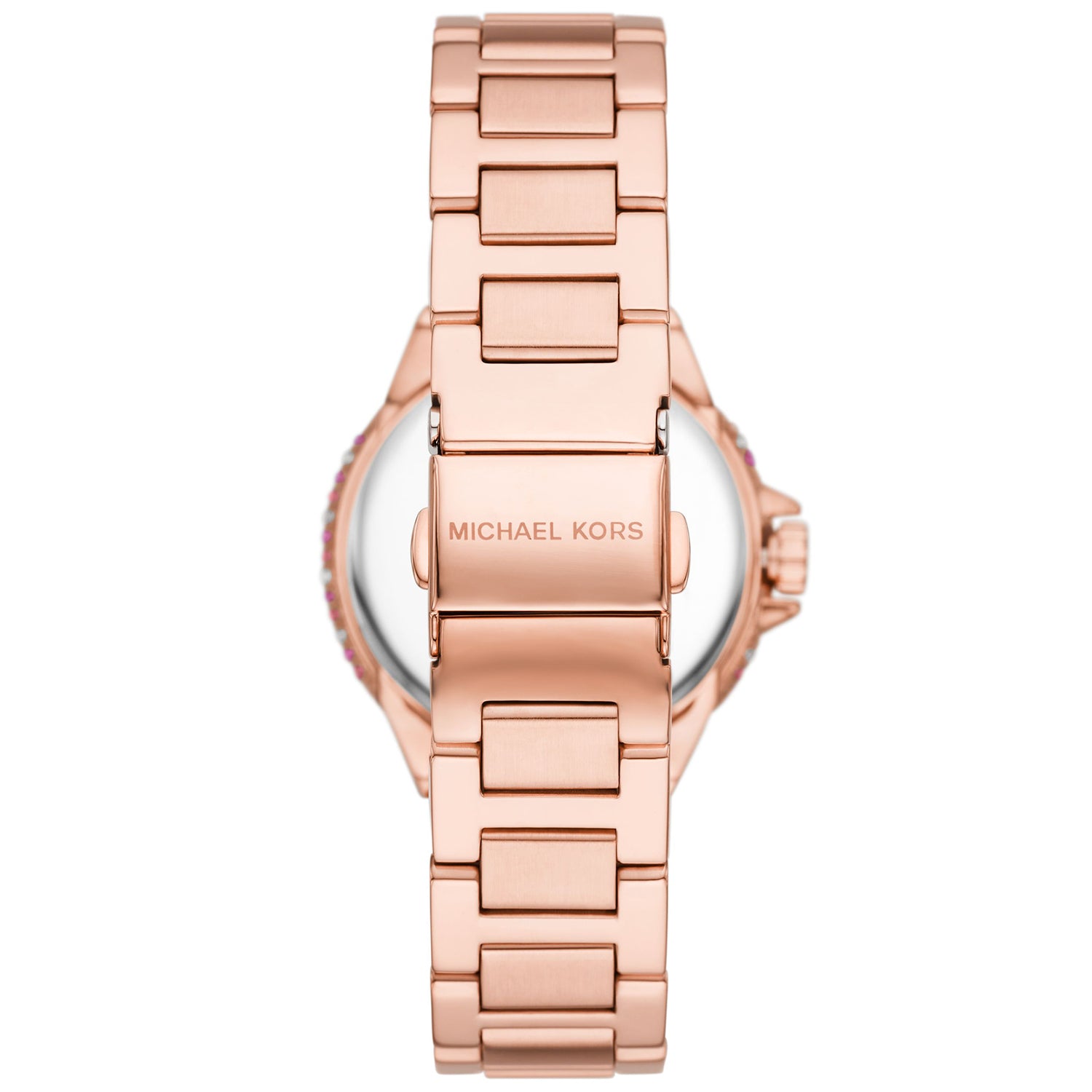 Back view of Michael Kors MK7273 showing rose gold-tone bracelet and Michael Kors branding