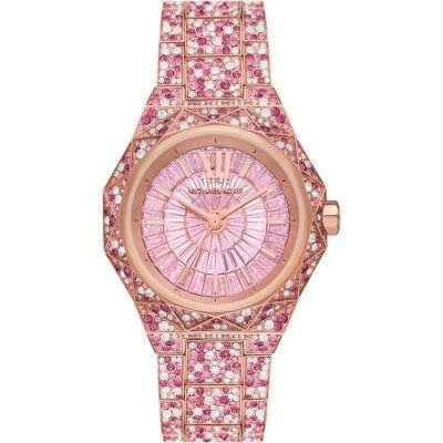 Michael Kors MK7343 Raquel watch with pink crystal case, dial and strap in rose gold tone