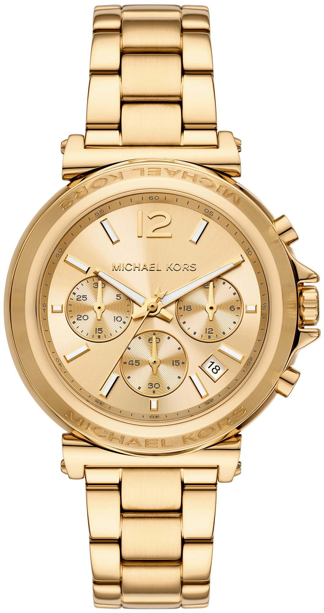 Michael Kors Maren MK7493 gold-tone women's chronograph watch with dial and bracelet