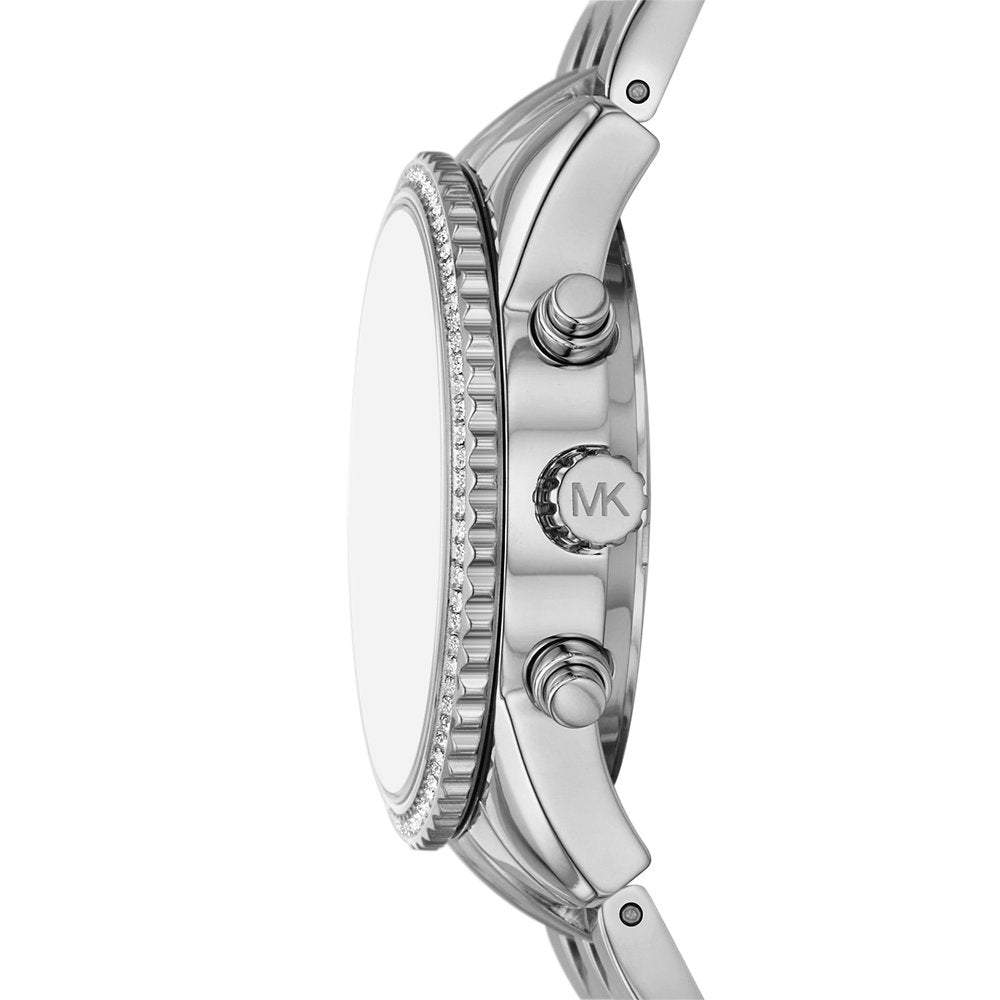 Side view of Michael Kors Mini Bryant MK7539 showing silver-tone case and crystal bezel